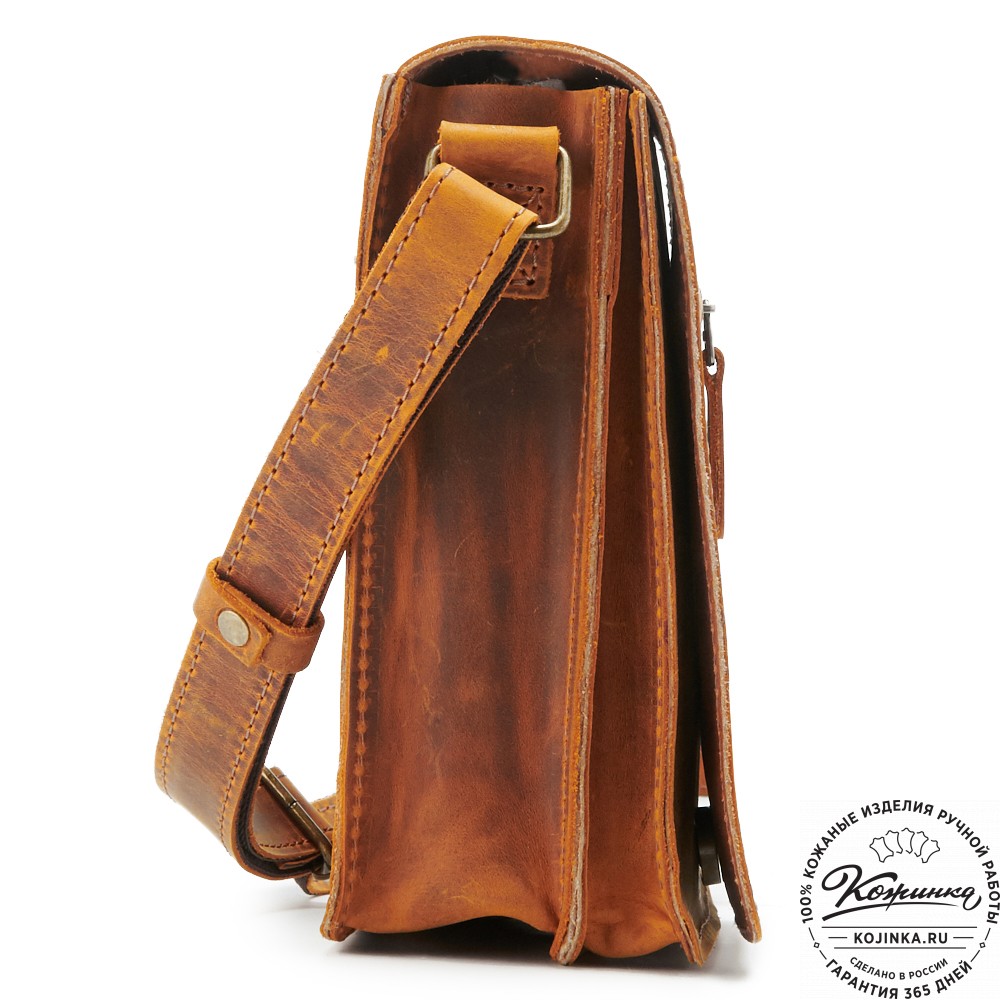 Мужская кожаная сумка "Робин" (рыжий крейзи)